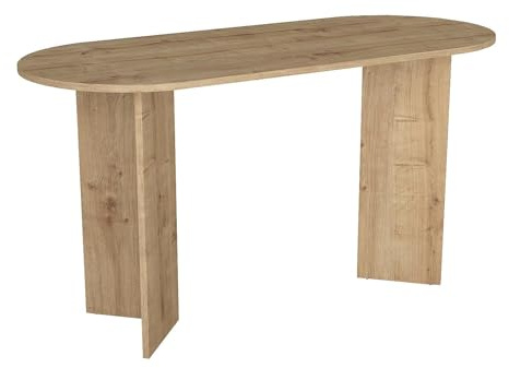 Vente-unique-Bureau Console TOPANIA Coloris Naturel Clair – Design épuré et Moderne, Structure Stable, Parfait pour entrée, Salon ou Espace de Travail, offrant Un Style Chaleureux et Fonctionnel