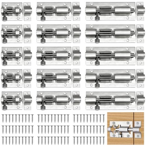NINGYER 15 Pezzi Catenaccio Porta, Chiavistello Scorrevole Con 90 Viti, Chiavistello Porta Inox per Porte da Giardino, Bagni, Capannoni, Finestre (3 Misure)