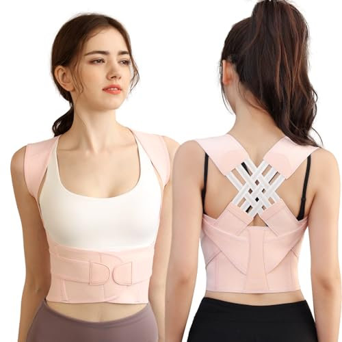NormXinRui Ceinture de maintien du dos réglable, correction de la posture pour femmes et hommes, soulage les douleurs au cou et aux épaules (Rose, M)