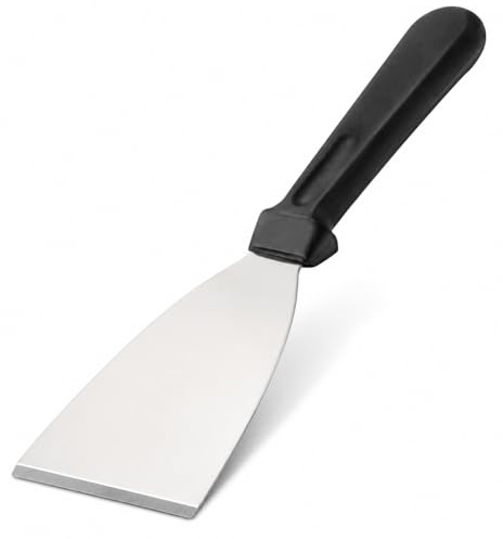 CateringBase Stainless Steel Griddle Scraper, Black Plastic Handle, 10 cm Rigid Blade