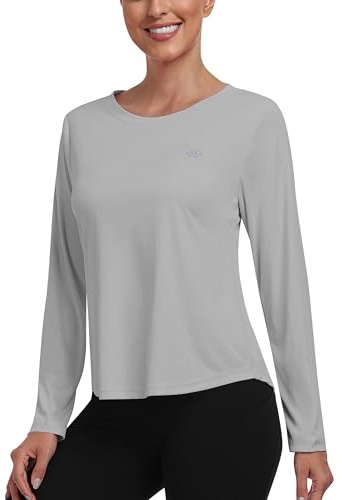 MoFiz UV-skjorta dam långärmad UPF 50+ sportskjorta Rashguard snabbtorkande surfing badskjorta löpning funktionell skjorta, GRÅ, M