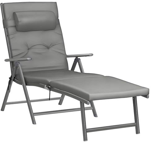AMHANCIBLE Sonnenliege klappbar, aus rostfreiem Aluminium, Liegestuhl mit 6 cm Dicker Matratze, Gartenliege mit abnehmbares Kopfkissen, bis 150 kg belastbar, verstellbar, für Garten, Balkon EGLP01GY