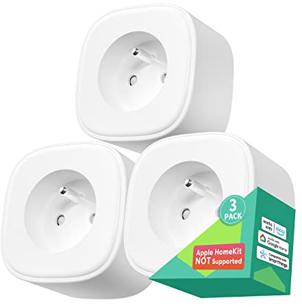 meross Prise Connectée (FR), 16A Prise WiFi Compatible avec Alexa, Google Home, Lot de 3 Prises Intelligentes avec Suivi de Consommation, Commande Vocale, Contrôle à Distance et Fonction de Temps