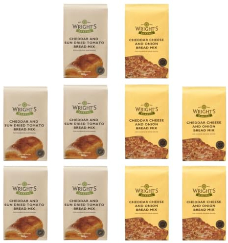 Wright's Cheddar Bread Mix Bundle - Sundried Tomato 5x500g & Cheddar & Onion 5x500g – Twin Pack, Easy Bake, Rich Savoury Flavour – Vegetarian