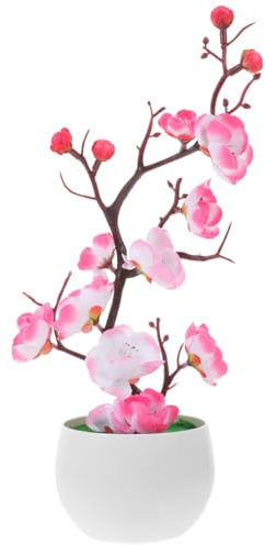 Ciieeo Flor De Ciruelo Artificial En Maceta Realista con Rama Ajustable Y Colores Resistentes para Decoración De Hogar Oficina Y Escritorio