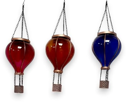 3 Pack Hot Air Balloon Solar Lantern Lights Hanging Outdoor Garden Decoration with Flickering Flame Effect LED Rechargeable Battery Included
