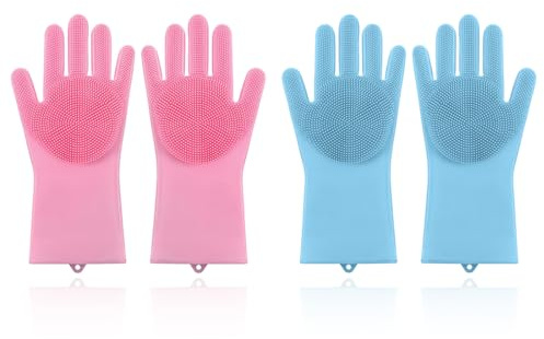 Guanti doccia in silicone (2 paia) con spazzole massaggianti per lavare cani, cura del pelo e sfilacciatura. Per doccia/vasca