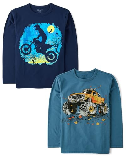 The Children's Place,Boys,Sports Long Sleeve Graphic T-Shirts,multipacks,Motorbike/Monster Truck 2-Pack,X-Large