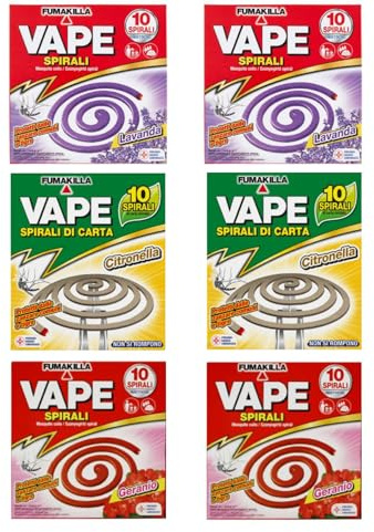 Vape Spirali Antizanzare Insetticida – 10 Pezzi – Efficace Contro Zanzare e Insetti Volanti – Disponibile in Profumazioni: Geranio, Citronella, Lavanda, in Carta alla Citronella (6)