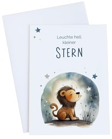 Trauerkarte Sternenkind, Klappkarte mit Umschlag, Löwe Sterne, Junge Mächen, Kondulenzkarte, Beerdigung Beisetzung