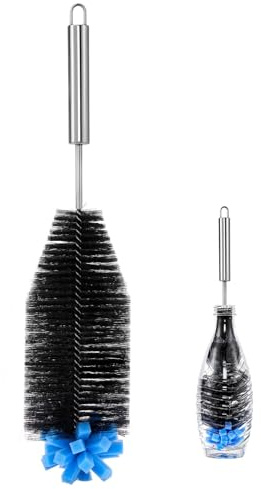 Nybhyjka Cepillos para Botellas de Limpieza – Cepillo de Botella de Agua de Vidrio de Cuello Estrecho de 31 cm | Herramienta de Limpieza de Acero Inoxidable con Esponja Suave, Accesorios de Cocina