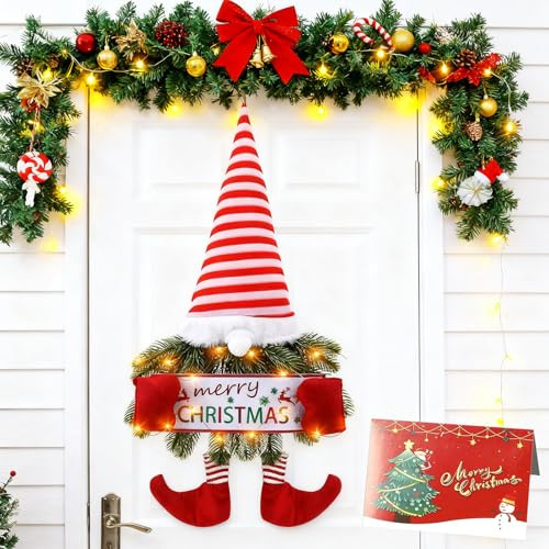 IGUGI Ghirlanda di Gnomi,Illuminato GNOME Ghirlanda,Ghirlanda per Porta di Natale,Ghirlanda di Natale,Ghirlande Natalizie per Porta d'ingresso,Corona di Natale per Porta D'ingresso