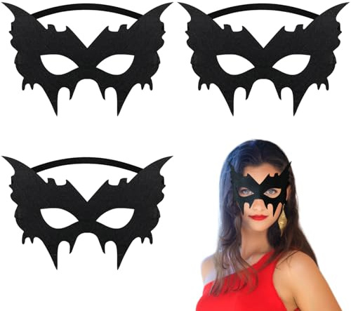 SAIIURV 3 Stücke Batgirl Kostüm Maskek, Halloween Halbmaske, Halbe Gesichtsmaske, Half Face Maske, Augenmaske Maskerade Maske für Halloween Karneval Abendkleid Tanz Ball Party, Cosplay (Schwarz)