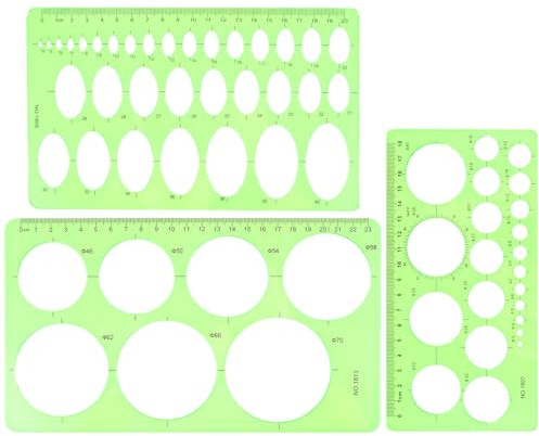 Circle Template for Drawing Drafting, Ymapinc 3Pcs Plastic Circle/Oval Shape Stencil for Painting, Transparent Green Geometric Measuring Rulers for School Office Supplies
