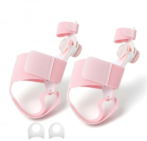 EliaValth 2 Pack Hallux Valgus Korrektur Schiene, Verstellbarer Ballenzeh Korrektor mit Drehknopf für Großzehen-Ausrichtung & Schmerzlinderung, Nacht Hallux Valgus Bandage & Zehenspreizer Medium Rosa