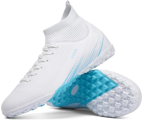 Biayvisas Soccer Cleats for Mens Womens Turf Soccer Shoes Indoor Footall Cleats High Ankle TF AG FG Football Boots Wide Training Sneaker (USW_2501 Bai TF_40)