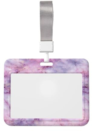 Woshuwo Funda para tarjetas de identificación de plástico duro con diseño de mármol, color rosa y violeta, protector de etiqueta de nombre para enfermeras y oficina