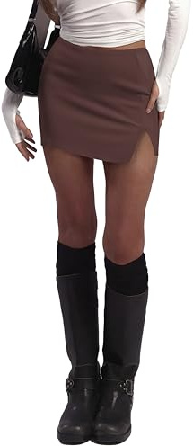 Tisfeer Women's Mini Skirt with Shorts Side Slit Mid-Rise Pencil Skort | Stretchy Slimming Sexy Skirt for Summer Autumn Casual Wear Going Out Party
