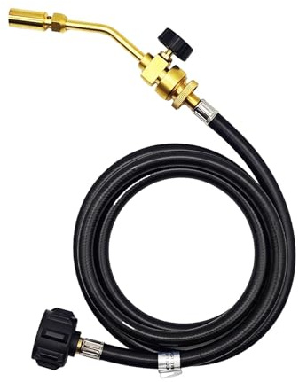 Soplete de Propano y Gas MAPP, 1.5m (5 pies) Manguera, Quemador de Latón para Soldadura, Fontanería y Cocina
