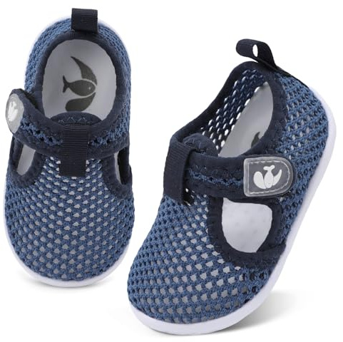 Shoes for Baby Boys Girls Summer Water Shoes Quick-Dry Breathable Toddler Barefoot Slippers Non-Slip Aqua Shoes for Beach Pool & Swimming Mesh Navy 12-18 Months