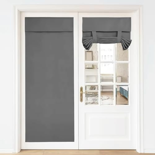 Zevrang Blackout Door Curtain, 26x68Inch French Tie Up Thermal No Drilling | Privacy Door Blinds, 1 Panel, Window Blinds Easy Fit Clip in Roller Blind, UV Protection for Window Patio Front Door,Grey