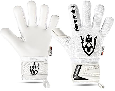 Keeperking målvaktshandskar vuxna barn ungdomar med och utan fingerskydd fotbollshandskar avtagbara fingersave 4 mm unisex (vit, 5)