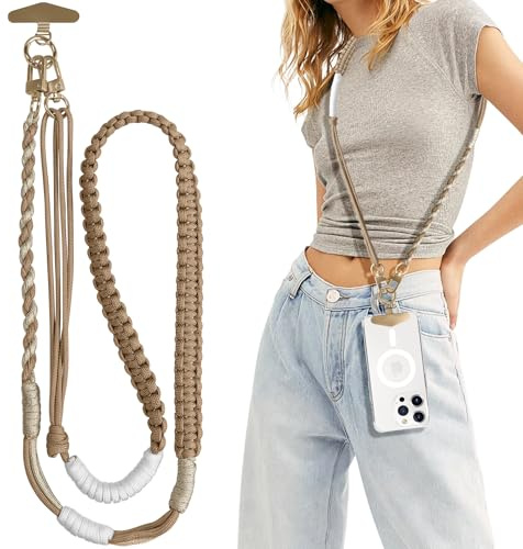 UnnFiko Handykette Universal zum Umhängen,Handyband Abnehmbar für Hülle,Verstellbar kette mit 2 Karabine für alle Smartphones