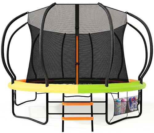 Yohood Outdoor Trampoline, 7.5ft/10ft/12ft Garden Trampoline with Safety Net & Ladder, with Additional 10 Stabilizer Bars and Anti-Rust Coated Galvanized Frame, Suitable for Toddlers and Adults(12ft)