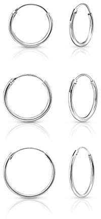 DTPsilver® 3 Paare Kleine/Mittelgroße Creolen Ohrringe 925 Sterling Silber - Dicke 1.5 mm - Durchmesser 14, 16, 18 mm