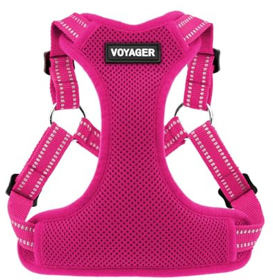 Voyager Verstellbares Hundegeschirr mit Reflektorstreifen by Best Pet Supplies - Strapazierfähige Ganzkörperweste ohne Zugkraft mit Leinen-D-Ring, atmungsaktiv, Fuchsia, size M