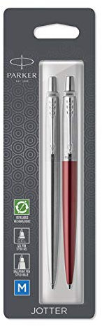 Parker Jotter London Duo Discovery Pack: Kugelschreiber (Edelstahl) & Gelstifte (Kensington Red)