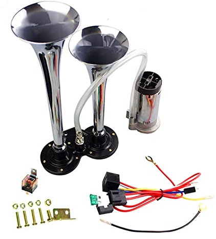 YIDA Universal Fit 12V 150db Air Horn, Chrome Zinc Dual Trumpet Electric Horn with Compressor, Silver, for Trucks, Cars, Vans