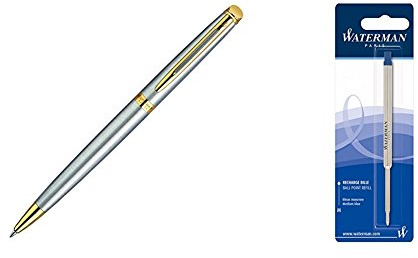 Waterman S0920370 Hémisphère Essential-Kollektion Kugelschreiber (Goldverzierung) edelstahl + Waterman S0944490 Kugelschreibermine (M) Tinte in blau