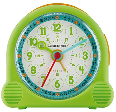 Jacques FAREL Happy Learning Kinder-Wecker Lernwecker Jungen Mädchen Grün Hellblau ohne Ticken mit Licht und Snooze Analog Quarz ACL 02