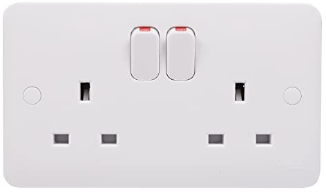 Schneider Electric - Lisse White Moulded, Switched Double Power Socket, Double Pole, 13A,GGBL3020DS, White