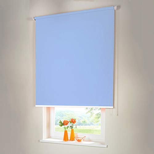 Sonnenschutz-HH® - Seitenzugrollo Verdunkelungsrollo - Außenmaß Breite 140 x 90 cm Höhe hellblau - Lichtundurchlässig Blickdicht Rollo für Abdunkelung Kettenzugrollo inkl. Universalträger