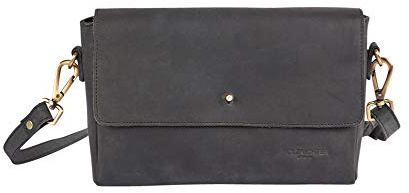 HOLZRICHTER Berlin - Kleine Umhängetasche aus Leder für Damen (No 2-1), 16x26x6,5 cm Schultertasche, Handgefertigte Crossbody Bag, Handtasche in Braun und Schwarz