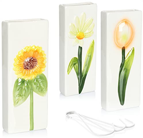 com-four® 3X umidificatore d'Aria in Ceramica - evaporatore del radiatore per umidificare l'aria della Stanza - evaporatore dell'Acqua con Gancio (Bianco - Tulipano. Girasole. Margherita)