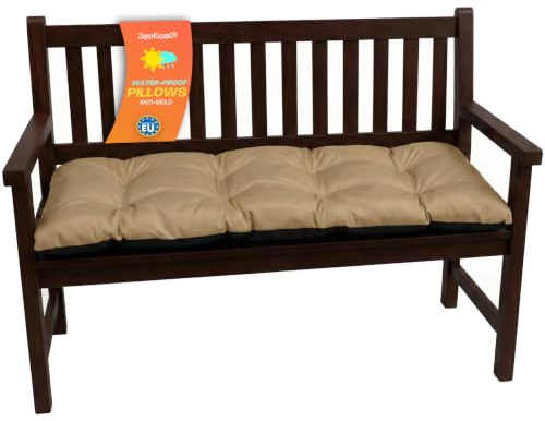 Bankkissen für Gartenbank & Hollywoodschaukel - Made in EU, Wasserdichtes & UV-beständig Gartenkissen - Bankauflage 2-Sitzer - Sitzkissen für Outdoor & Innenbereich - 120x50 cm - Beige
