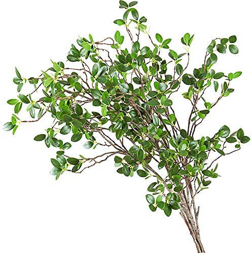 Ollain 43 Artificial Greenery Stems Plants Faux Leaf Green Eucalytus Branches Ficus Twig Fern Fake Green Bushes Shrubs for Home Party Wedding Decoration (4 Pack)