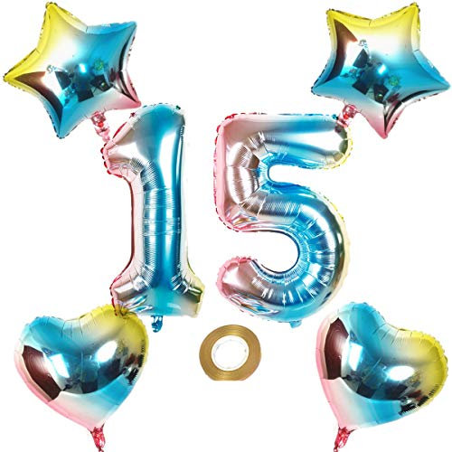 Palloncini numero 15 numero 15 palloncino arcobaleno 15 numero palloncino foil palloncino 32 pollici 80 cm XL gigante gonfiabile cuore palloncino elio palloncino stella palloncini