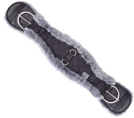 Merauno® Lammwolle Western Konturgurt Sattelgurt, aus Qualitäts Merino Lammwolle, Spezielle Anatomisch Konkave Form, für Bessere Rutschfestigkeit. (Schwarz-Anthrazit,70cm)