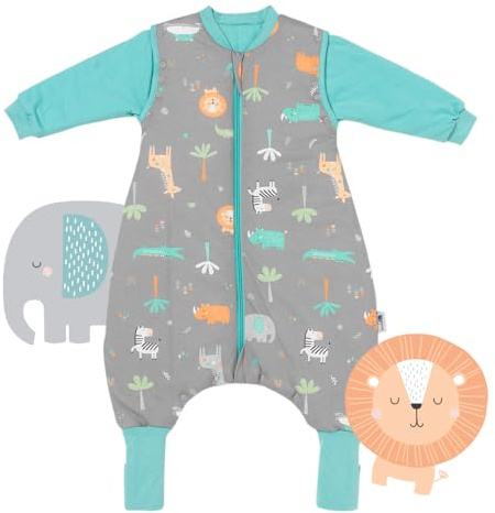schlummersack Slumbersac Sacco nanna con piedini bambini 2.5 Tog 110 cm Safari I Sacco nanna con gambe per dimensione del corpo 110-120 cm | Sacco nanna maniche rimovibili