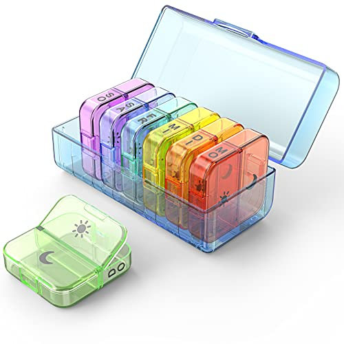 Tablettenbox 7 Tage 2 Fächer Morgens Abends 14 Fächer, Große Pillendose XL Medikamentenbox 14 Fächer Tablettendose Pillenbox Medikamentendosierer Medikamentenbox Medikamentendispenser (Blau)