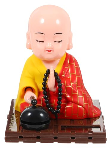 FAVOMOTO Little Buddha Statue, Solar Little Monk Figurine Chinese Funny Car Shaking Head Toy Solar Buddha Car Dashboard Ornament for Home Wealth Health Lucky Feng Shui Decor