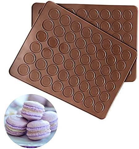 Akingshop Silicone Macaron Baking Mats, 2 Non-Stick Silicone Baking Mats, Food Safe Baking Mat, Great For Macaron, Cookies, Bread, Pastry, Dessert (2Pcs 48Capavity)