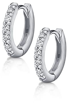Amberta Kvinnor 925 Sterling Silver Kubisk Zirkonia Små Creoler Örhängen: 12.3 mm Silver