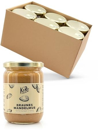 KoRo - crema di mandorle scura 6 x 500 g - 100% mandorle senza zucchero e sale - crema di frutta secca senza additivi
