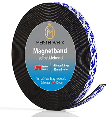 Meisterwerk Magnetband selbstklebend I Bester Halt durch stärksten 3M-Kleber I Magnetband mit idealer Magnetkraft durch Anisotropic Material I Elastische Magnetstreifen erleichtern zuschneiden