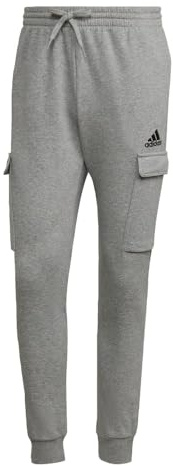 adidas Pantaloni cargo conici regolari in pile Essentials da uomo, Grigio mélange / nero., XX-Large